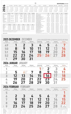 Produktbild von Zettler 3-Monatskalender groß 2026 - Wandkalender 30 × 49 cm