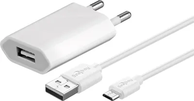 Produktbild von Micro-USB-Ladeset (5 W) Netzteil mit Micro-USB-Kabel, 1 m , weiß