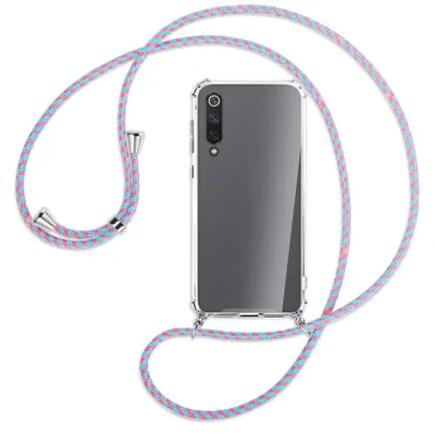 Produktbild von Handykette Backcover-Schutzhülle mit Band (Metall silberfarben) für Xiaomi Mi 9 SE - pink/mint