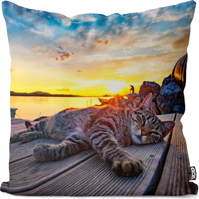 Produktbild von VOID Katze Sonnenuntergang Kissenbezug Kissenhülle Sofakissen Kissen Deko Outdoor-Kissen Dekokissen