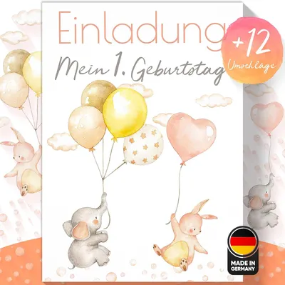 Produktbild von Einladungskarten Ballon Party, Elefant, ausfüllbar, für Jungen und Mädchen, für Kindergeburtstag