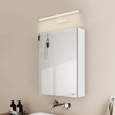 Obrázok produktu pre EMKE zrkadlová skrinka a zrkadlové svetlá, 50x65x14,5 cm 2 sklenené police Biela kúpeľňová zrkadlová skrinka a biele nástenné svetlá Neutrálne svetlo 4200k
