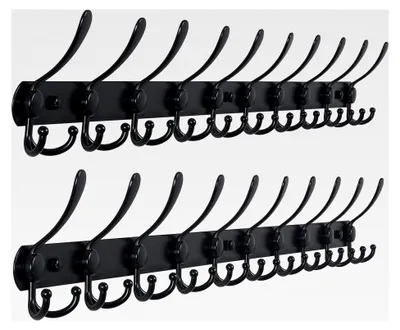 Produktbild von Garderobenleiste mit 10 Haken, 96 cm lang, aus Edelstahl, schwarz, 2er-Set