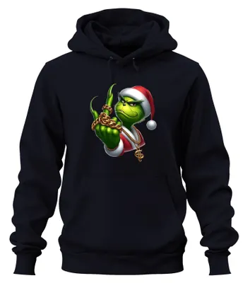 Produktbild von Grinch Santa frech Goldkette Weihnachten Geschenk Hoodie Kapuzenpullover, Navy, L