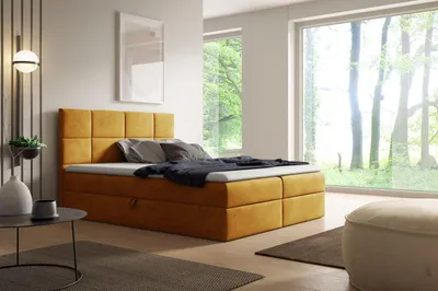 Obrázek produktu pro Kontinentální postel 200x200 DINARA s úložným prostorem - medová + topper