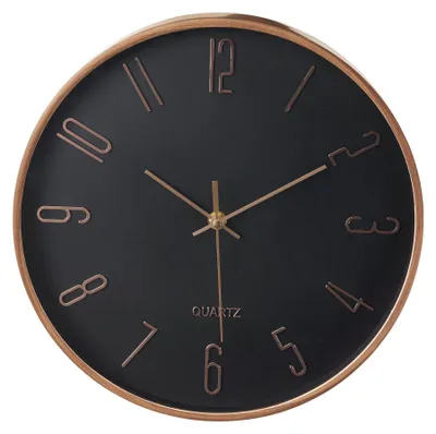 Immagine prodotto di Orologio da parete minimalista, 30,5 cm – Nero, cornice in legno, H&L