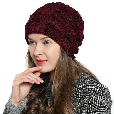 Produktbild von DonDon Damen warme Strickmütze mit weichem Innenfutter - dunkelrot schwarz