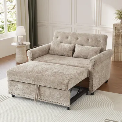 Produktbild von STILVORA Schlafsofa 3-in-1 2-Sitzer mit Schlaffunktion und 3-fach verstellbarer Rückenlehne, Klappsofa aus Chenille mit Ausziehfunktion, Gästebett mit 2 Kissen