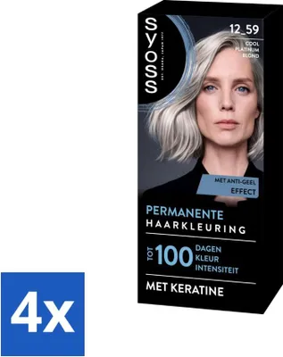 Produktbild von SYOSS – Coloration 12-59 Kühles Platinblond – Haarfärbemittel – Grauabdeckung – Reduziert Haarbruch - Vorteilspack - 4 Stücke