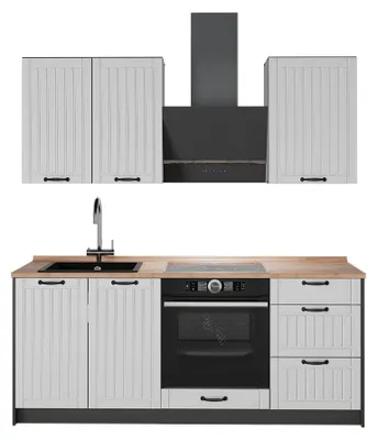 Produktbild von Singleküche Vicco Fame-Line Weiß Landhaus/Anthrazit 190 cm, AP Eiche, Model 64868