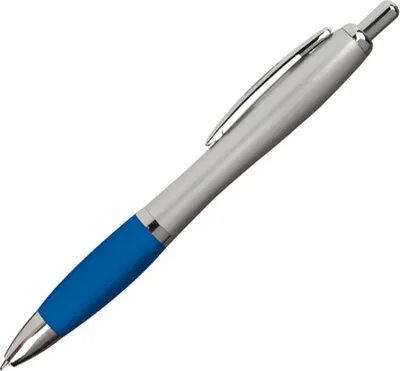 Produktbild von 20 Kugelschreiber / mit satiniertem Gehäuse / Farbe: silber-blau