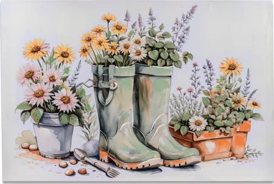 Produktbild von formano Wandbild Stiefel + Blumen 2er Set 40 x 60cm Leinwand Gemälde Goldglitter