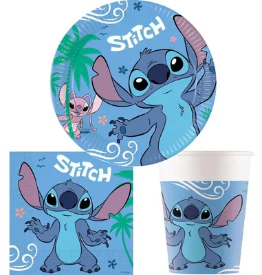 Produktbild von Stitch Partyset 52 tlg. Kindergeburtstag Party Geburtstag-Deko Dekoration Teller Becher Servietten Einweggeschirr Lilo Angel