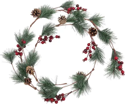 Produktbild von Kunststoff Weihnachtsgirlande mit roten Früchten, 1,8 m, für Kamin und Dekoration