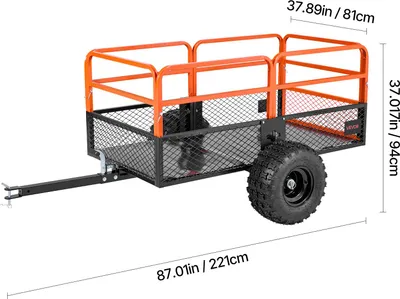 Obrázek produktu pro VEVOR sklápěcí přívěs, 800,59 kg, ocelový přívěs pro čtyřkolky a terénní vozidla k tažení za sebou, sklápěč s odnímatelnou zadní stěnou, zahradní přívěs k tažení za sebou pro sekačky, traktory a zahradní odpad