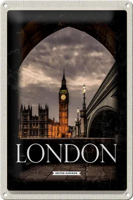 Produktbild von Blechschild Reise 20x30cm London UK Big Ben Nacht Retro