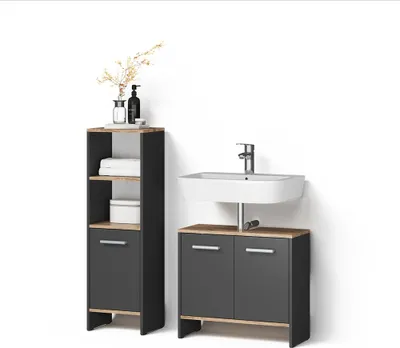 Image de Meubles bain Livinity Amalfi Anthracite/Chêne doré 2 pièces, Model 59311