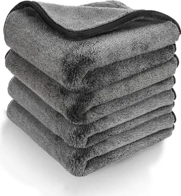 Produktbild von 4er Set Auto Mikrofasertücher, Microfasertuch saugstark und ultra weiche fusselfreie Autopflege Poliertücher Waschset f. Pkw und Motorrad 40 x 40 cm