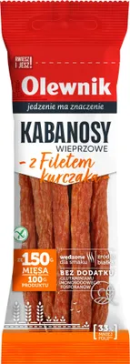 Zdjęcie produktu dla Kabanosy wieprzowe z filetem z piersi kurczaka 105 g Olewnik