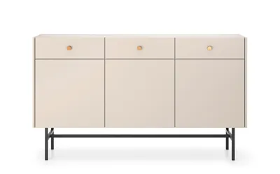 Obrázok produktu pre Komoda béžová 155 cm Diva - 3 zásuvky a 3 skrinky, zlaté úchyty, kovové nožičky