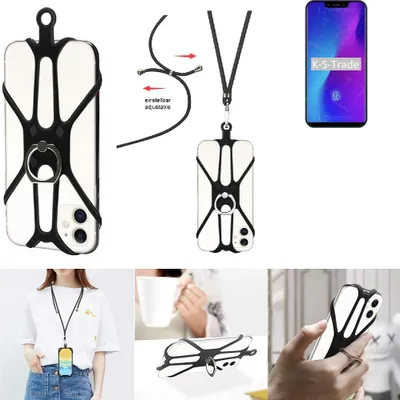 Produktbild von K-S-Trade 3in1 Handykette Handyband Handykordel Halsband Smartphone-Ring Handy-Ring kompatibel mit Leagoo S10 Fingerhalterung Handyring Tischständer