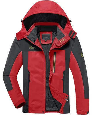 Immagine prodotto di Giacca softshell da uomo, idrorepellente, con cappuccio removibile, giacca outdoor leggera, ideale per escursioni e trekking, taglia XXL, colore rosso