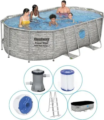 Image de Bestway - Power Steel Swim Vista - Piscine avec pompe de filtration et accessoires - 427x250x100 cm - Pression de la pierre - Ovale