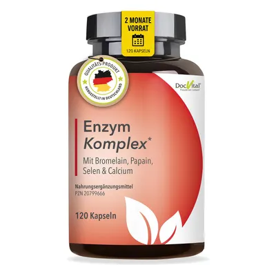Produktbild von DocVital® Enzym Komplex – 120 Kapseln mit 800mg Bromelain hochdosiert, Papain, Rutin ergänzt mit Selen & Calcium - Immunsystem* Unterstützung - vegan