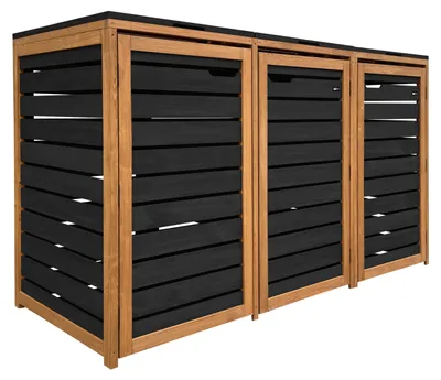 Produktbild von AXI Lex Mülltonnenbox Holz Schwarz/Braun | Mülltonnenverkleidung mit Deckel für 3 Tonnen - 240 - 720L | Müllbox / Aufbewahrungsbox für Mülltonnen