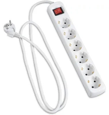 Obrázok produktu pre Biela zásuvková lišta s 6 zásuvkami typu Schuko s vypínačom, dĺžka 1,5 m, kábel H5VV-F 3G1,5