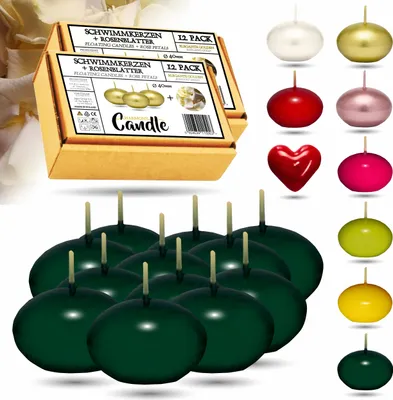 Obrázok produktu pre CANDLE HARMONY Plávajúce sviečky 12 ks Ø 40 mm s 2x okvetnými lístkami ruží ZDARMA | Sviatočné farby Plávajúca sviečka Domov Vianoce (zelená)