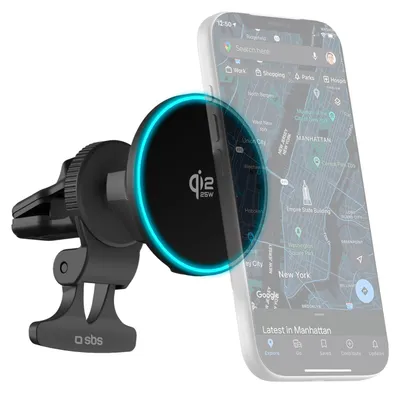 Immagine prodotto di SBS Supporto Auto Magnetico Con Ricarica Wireless 25W Qi2.2 E LED Per Bocchetta Aria