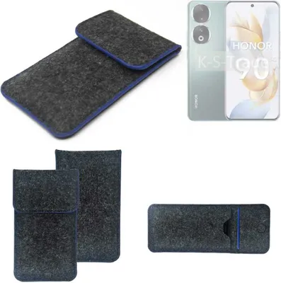 Produktbild von K-S-Trade Handy-Hülle Schutz-Hülle kompatibel mit Honor 90 Pro Filztasche Pouch Tasche Case Sleeve Filzhülle dunkelgrau, blauer Rand