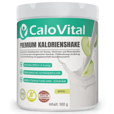 Produktbild von Trinknahrung hochkalorisch für Gewichtszunahme | Kohlenhydrate als Kalorien Shake von CaloVital | Hochdosiert & viele Vitamine (Apfel 500g), Pulver
