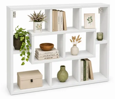 Zdjęcie produktu dla Półka ścienna z 10 przegródkami, półka wisząca 85 x 48 x 16 cm, regał na książki i półka dekoracyjna do salonu, biura i przedpokoju - Opila