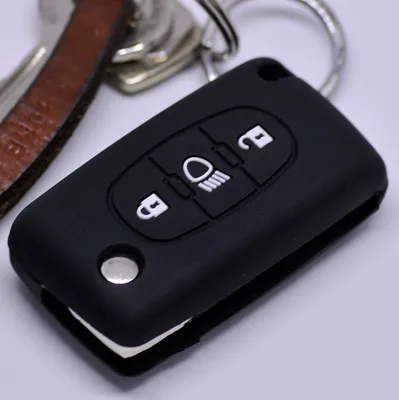 Produktbild von Auto Schlüssel Silikon Schutz Hülle Schwarz kompatibel mit Citroen C4 Picasso C5 C8 Dispatch Jumpy 3 Tasten Klappschlüssel