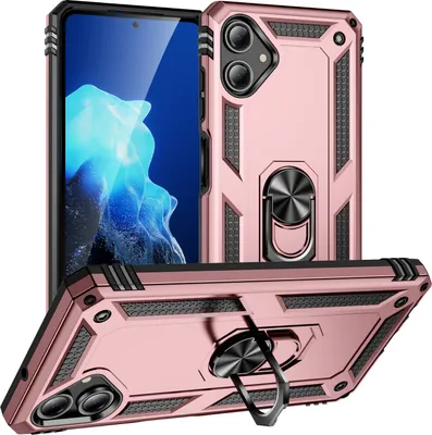 Obrázek produktu pro Pouzdro pro Samsung Galaxy A06 dvouvrstvé robustní, vojenská ochrana pouzdro s držákem prstenu a stojánkem Růžové zlato