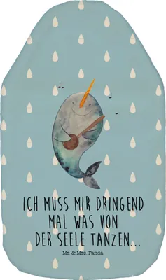 Produktbild von Mr. & Mrs. Panda Wärmflasche Narwal Gitarre - Blau Pastell - Geschenk, naturkautschuk, Wal, Wärmekissen, Gespräche, mit Bezug, Probleme, Wärmflaschen, Tanzen, Meer