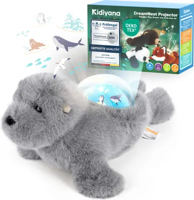 Produktbild von Kidiyana Kuscheltier mit Baby Einschlafhilfe, Plüschtier, Schlafmusik, Bewegungs- & Weinsensor, Geschenk ab 0 Monat, Seelöwe