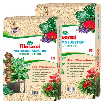 Produktbild von Blusana Bims Pflanzsubstrat 35 Liter Kombi-Gebinde grobe Körnung 8-16mm Vulkangestein mineralisch für Drainage Hydrokultur Zimmerpflanzen Balkon Terrasse Garten
