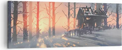 Produktbild von Bild auf Leinwand - Leinwandbild - Winter Wald Hütte - 140x50cm - Wand Bild - Wanddeko - Wandbilder - Leinwanddruck - Bilder - Kunstdruck - Wanddekoration - Leinwand bilder - Wandkunst - AB140x50-3854