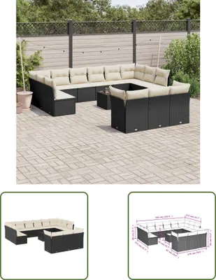 Produktbild von The Living Store 14-tlg. Garten-Sofagarnitur mit Kissen Schwarz Poly Rattan
