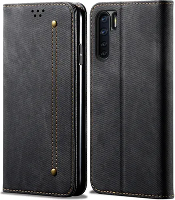 Produktbild von OPPO A91 Hülle, LaimTop Denim Leder Brieftasche Magnetverschluss Flip Bookstyle Schutzhülle mit Standfunktion für OPPO A91 OPPO A91 Schwarz
