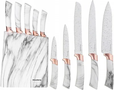 Obrázek produktu pro Sada nožů se stojánkem Klausberg KB 7769, 6dílná, ergonomické rukojeti, nerezová ocel, bílý mramor