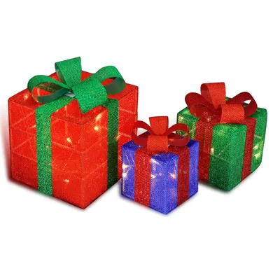 Produktbild von CCLIFE LED Geschenkbox 3er Set Weihnachten Weihnachtenbox Beleuchtete Lichterkette Batteriebetrieb Weihnachtsdeko, Cushhom