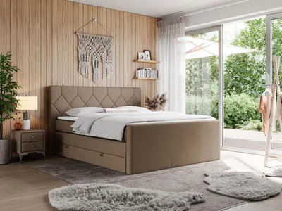 Produktbild von Boxspringbett mit Doppelmatratzen, zwei Bettkästen, Topper, fur Schlafzimmer - KING EIGAR - 120x200cm - Braun - H3