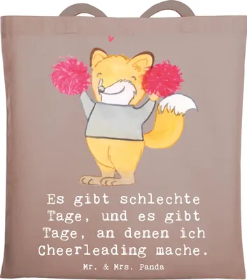 Produktbild von Mr. & Mrs. Panda umhängebeutel Fuchs Cheerleader - Braun Pastell - Geschenk, Tasche, Turniere, Cheerleading, Jutebeutel, Laptoptasche, Stoffbeutel, Turnen, Turn Club