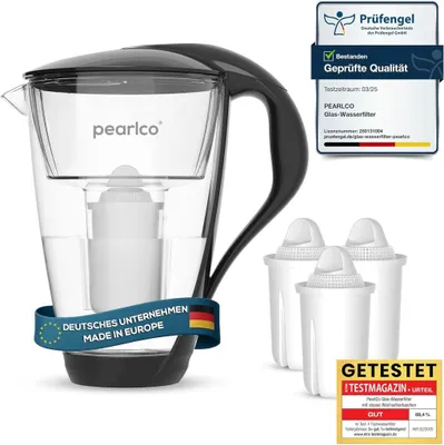 Produktbild von PEARLCO 234272 Glas-Wasserfilter inkl. 3 Kartuschen Schwarz
