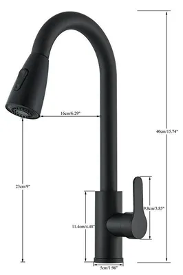 Immagine prodotto di Miscelatore da cucina estraibile - Acqua calda e fredda - Girevole a 360° - Miscelatore monocomando - Installazione con un foro - Finitura nera opaca