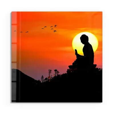 Produktbild von DEQORI Glasbild Echtglas 50x50 cm 'Buddha im Sonnenlicht' Wandbild Bild modern Deko